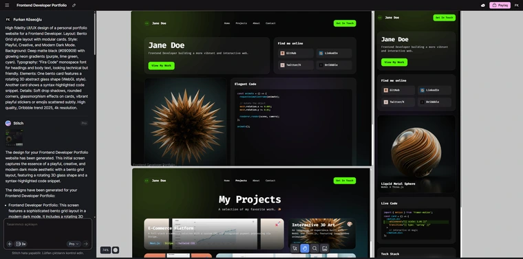 Google Stitch İlk Tasarım Çıktısı